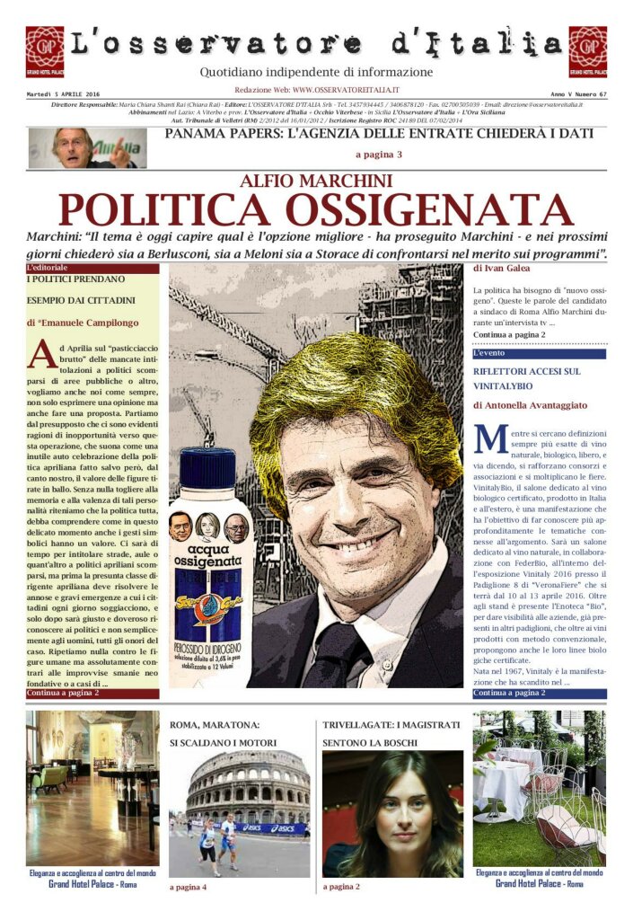 L'osservatore d'Italia edizione del 5 Aprile 2016